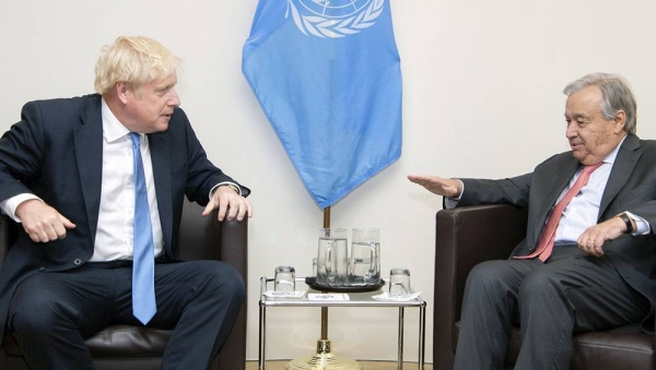 File photo shows UN Secretary-General António Guterres (r) with UK Prime Minister Boris Johnson. — courtesy UN Photo/Eskinder Debebe