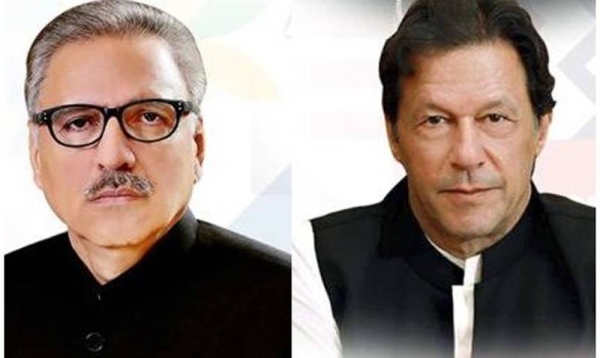 Pakistan President Dr. Arif Alvi and Prime Minister Imran Khan, right.