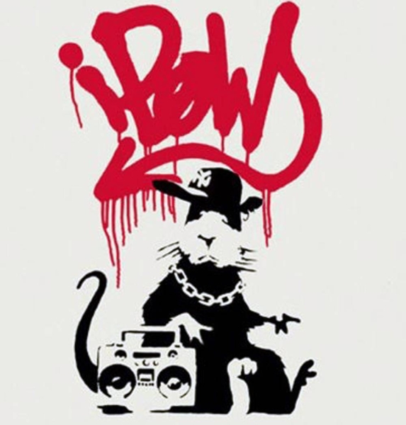 Gangsta Rat (Red) by Banksy, 2004, Screenprint in colors on wove paper, (50 x 35 cm)