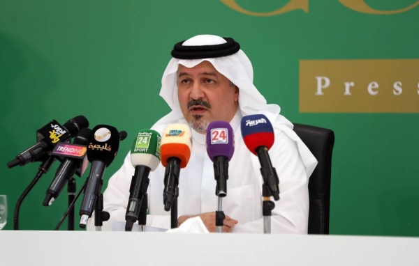 Prince Bandar Bin Khalid Al Faisal, chairman of the Jockey Club of Saudi Arabia, speaking via video link from King Abdulaziz Racecourse in Riyadh.