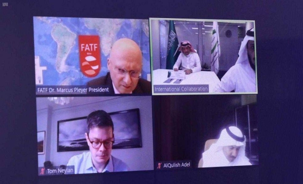 The FATF chief made the remarks during a virtual meeting with Mazen Bin Ibrahim Al-Kahmous, president of the Oversight and Anti-Corruption Authority (Nazaha), Saudi Press Agency reported on Monday. — SPA photos