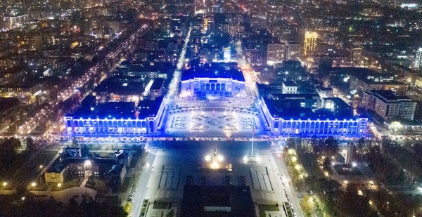 
An historic building in Bishkek, Kyrgyzstan, is lit up as part of a campaign by the UN Children's Fund (UNICEF) in November 2019. — courtesy UN Kyrgyzstan