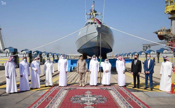 Saudi Arabia’s Ministry of Defense and the General Authority for Military Industries (GAMI) announced the launch and localization of the first locally-manufactured HSI32 speed interceptor boats as well as the commissioning of the first floating dock. — SPA photos