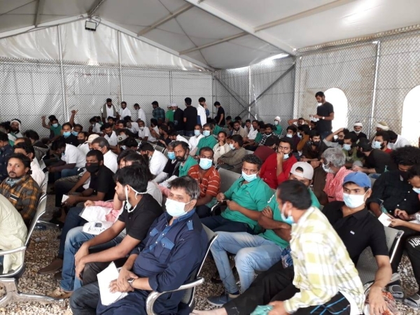 Indian deportees awaiting repatriation at King Khalid International Airport in Riyadh on Wednesday.