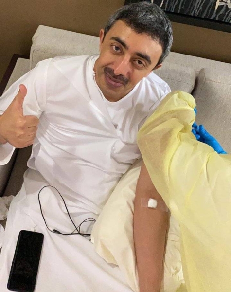 Foreign Minister of the United Arab Emirates Sheikh Abdullah bin Zayed Al Nahyan was given a dose of the coronavirus vaccine. — Courtesy photo