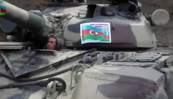 A video grab of  Azerbaijan forces getting ready to join the conflict against Armenia.