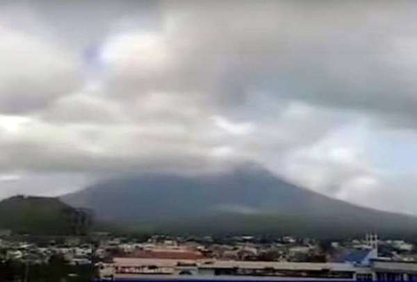 TV grab shows clouds over Bicol region, as tropical storm Molave was expected to bring widespread rains over two regions on the southern part of the main island of Luzon on Sunday.