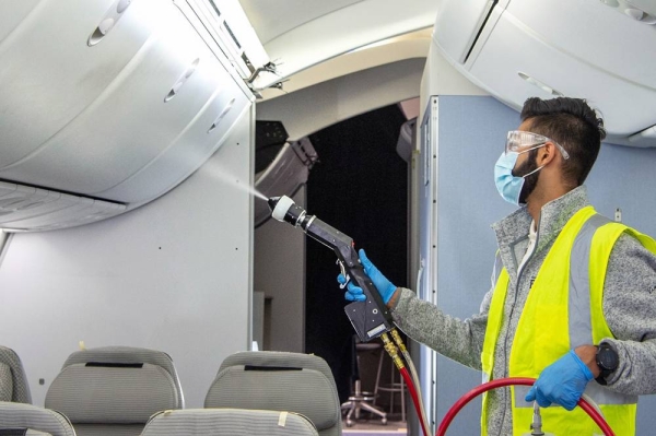 Confident Travel Initiative: New Technology Testing at AIC - Airplane Integration Center. Taking a swab test after MS2 Virus is cleaned from surfaces.