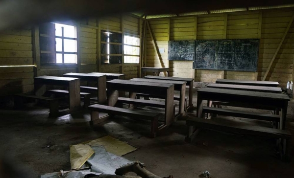 File photo shows an abandoned classroom in a primary school in southwestern Cameroon. The government-funded French school closed after receiving direct threats from armed groups. — courtesy OCHA/Giles Clarke