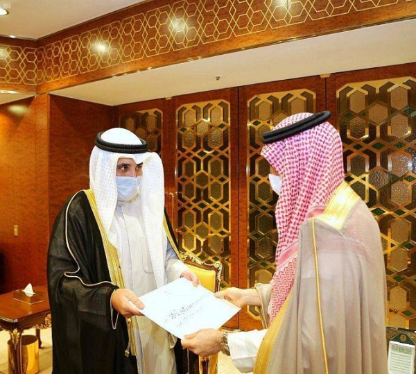 The letter was handed to Saudi Foreign Minister Prince Faisal Bin Farhan by his Kuwaiti counterpart Sheikh Ahmad Nasser Al-Mohammed Al-Sabah during their meeting in Riyadh. — SPA