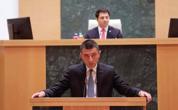 Georgia Prime Minister Giorgi Gakharia, seen speaking in the parliament. Georgian Dream has nominated Gakharia to stay on the job.