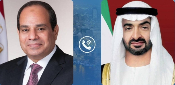 Abu Dhabi Crown Prince Sheikh Mohamed bin Zayed Al Nahyan, who is also the deputy supreme commander of the UAE armed forces, and the Egyptian President Abdel Fattah El-Sisi discussed the strong fraternal relations and cooperation between the two countries and ways to enhance cooperation in various field to achieve the joint aspiration and interests. — WAM photo