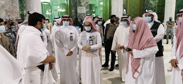  The Grand Mosque on Wednesday received the first batch of Umrah pilgrims from outside Saudi Arabia as part of the third phase of gradual resumption of Umrah pilgrimage and visits to the Holy Mosques. — SPA photos
