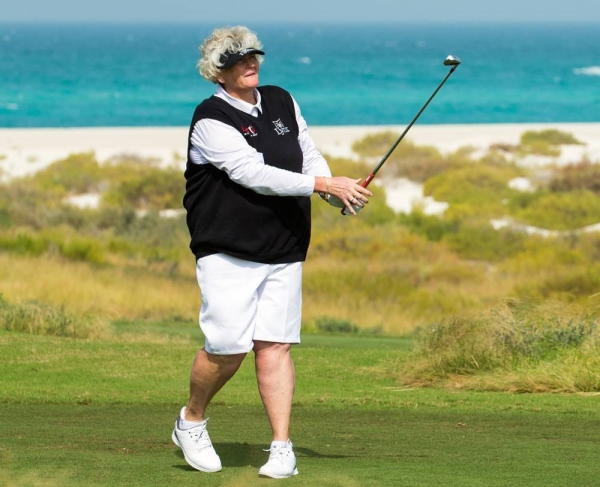 10/01/2019. . Laura Davies of England during the first round of the Ladies European Tour 2019 Fatima Bint Mubarak Ladies Open at Saadiyat Beach Golf Club, Abu Dhabi, UAE.  — courtesy Tristan Jones