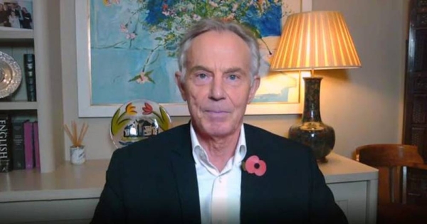 Former British Prime Minister Tony Blair during the interview with CNN’s Christiane Amanpour.