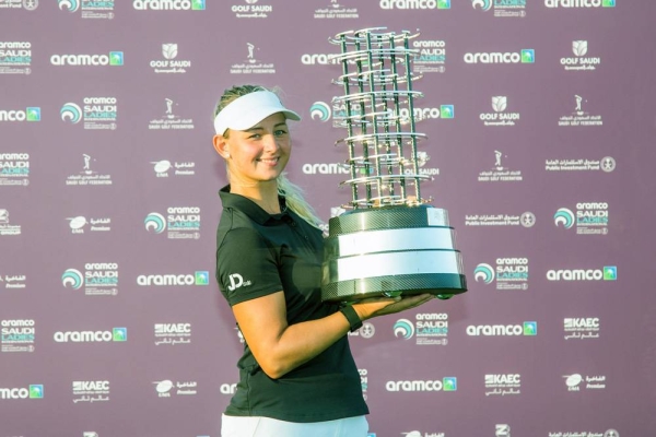 Emily Kristine Pedersen of Denmark with her trophy.