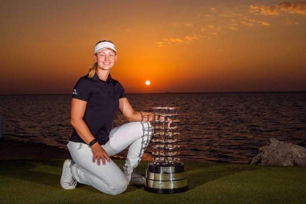 Emily Kristine Pedersen of Denmark with her trophy.