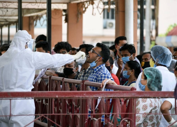 Photo shows testing in Indian city. India's daily coronavirus cases continued to stay below the 50,000 mark for the 25th straight day.