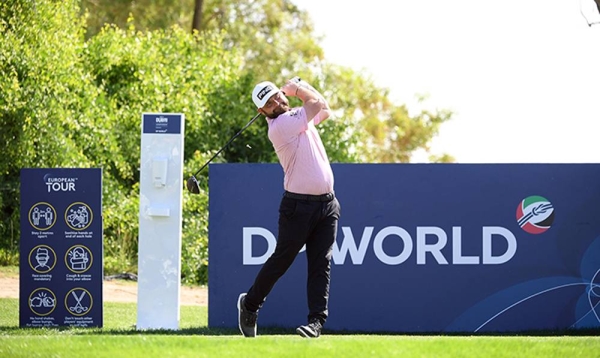 Andy Sullivan of England plays his tee shot on the ninth hole during Day One of the Golf in Dubai Championship at Jumeirah Golf Estates on Wednesday in Dubai, United Arab Emirates. — courtesy photo by Ross Kinnaird/Getty Images)