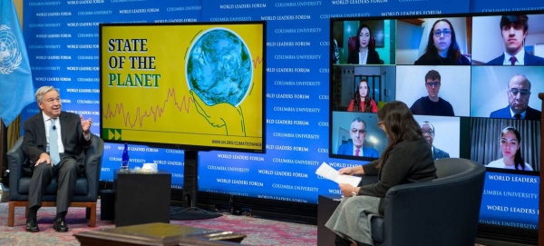 UN Secretary-General António Guterres, left, discusses the State of the Planet with Professor Maureen Raymo at Columbia University in New York City. — Courtesy photos