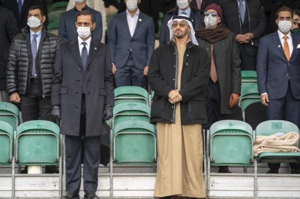 Abu Dhabi Crown Prince Sheikh Mohamed bin Zayed Al Nahyan, who is also the deputy supreme commander of the UAE armed forces, attended on Friday the graduation ceremony of his son, Sheikh Zayed bin Mohamed bin Zayed Al Nahyan, and several Emirati cadets at the Royal Military Academy Sandhurst in the United Kingdom. — WAM photos