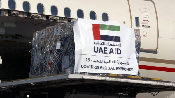 The United Arab Emirates Wednesday sent a third aid plane carrying 14.4 metric tons of medical supplies and testing kits to the Gaza Strip in coordination with the Commission for Solidarity in Gaza.