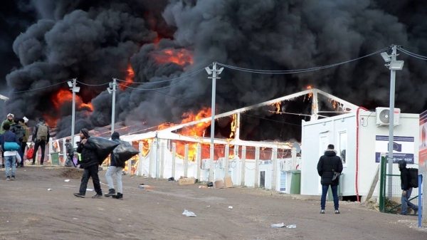 The fire rages at the Lipa emergency camp in Bosnia and Herzegovina that housed about 1,400 migrants. — Courtesy photo