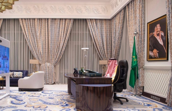 Custodian of the Two Holy Mosques King Salman chairing the Cabinet's virtual session in Neom on Tuesday.