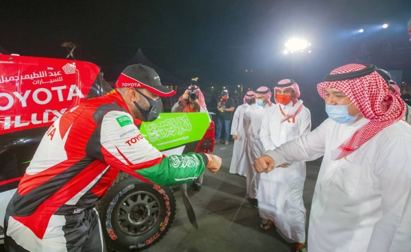 Jeddah Governor Prince Mishaal Bin Majid at the  King Abdullah Sports City on Saturday during the formal opening ceremony of the Saudi Dakar Rally 2021, before the official start of the race on Sunday.