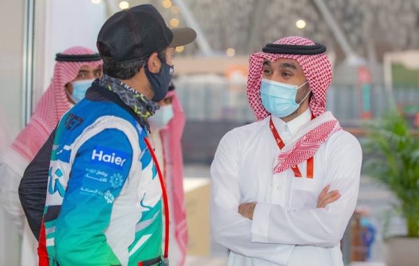 Jeddah Governor Prince Mishaal Bin Majid at the  King Abdullah Sports City on Saturday during the formal opening ceremony of the Saudi Dakar Rally 2021, before the official start of the race on Sunday.