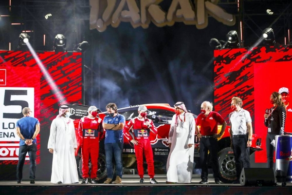 No.305 Loeb Sébastien, Elena Daniel, Hunter, Bahrain Raid Xtreme, Auto, BRX, action during the Dakar 2021’s Prologue and start podium ceremony in Jeddah, Saudi Arabia on Jan. 2. — courtesy Photo Julien Delfosse 