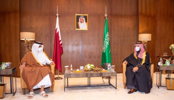 Crown Prince Muhammad Bin Salman held a meeting on Tuesday with Qatar’s Emir Sheikh Tamim bin Hamad Al Thani at Maraya Concert Hall here on the sidelines of the Gulf Cooperation Council summit.