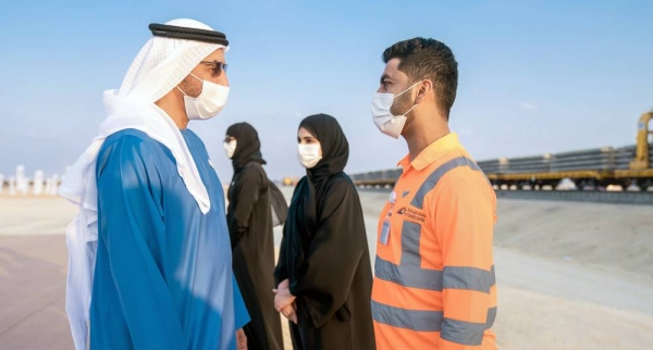 Sheikh Hamdan Bin Zayed Al Nahyan, the ruler's representative in Al Dhafra Region, inaugurated track-laying works across Al Dhafrah Region in Package A of Stage Two of the UAE’s national railway, during his visit to Etihad Rail’s railhead in Al Ruwais.