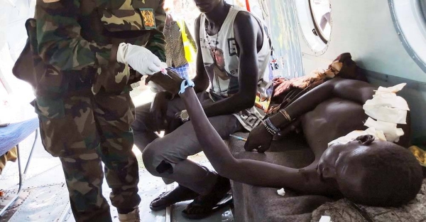 
A South Sudanese man who was hit by a stray bullet during an intercommunal clash is evacuated for treatment by the UN peacekeeping mission, UNMISS. — courtesy UNMISS