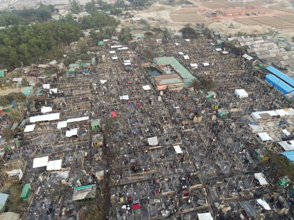 A devastating fire broke out on Thursday in Nayapara refugee camp, southern Bangladesh, destroying over 500 shelters. — Courtesy photo
