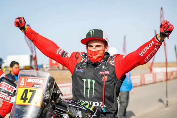 A victorious participant in the  2021 Dakar Rally.