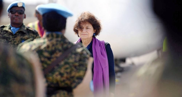 File photo shows Rosemary DiCarlo inspects a guard of honor at Aden Abdulle International Airport, Mogadishu, Somalia. — courtesy UNSOM/Ilyas Ahmed