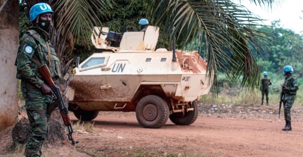 MINUSCA peacekeepers on patrol in Bangassou, Central African Republic. — courtesy MINUSCA/Leonel Grothe