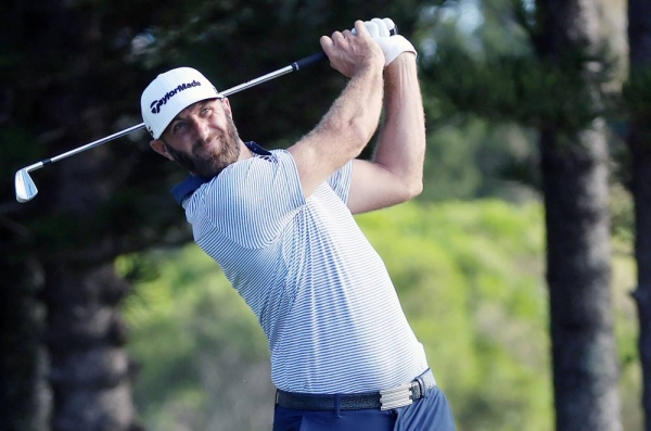 Dustin Johnson of the United States plays his shot from the second tee during the final round of the Sentry Tournament Of Champions at the Kapalua Plantation Course on Jan. 10, 2021 in Kapalua, Hawaii. (Photo by Gregory Shamus)