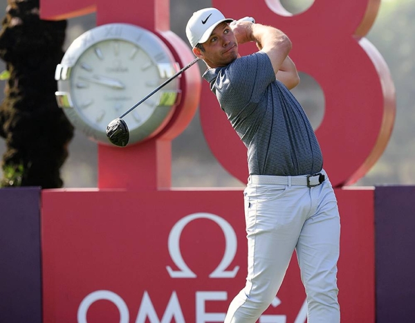 Richard Sterne of South Africa plays his second shot on the second during Day One of the Omega Dubai Desert Classic at Emirates Golf Club on Thursday in Dubai, United Arab Emirates. (Photo by Warren Little)
