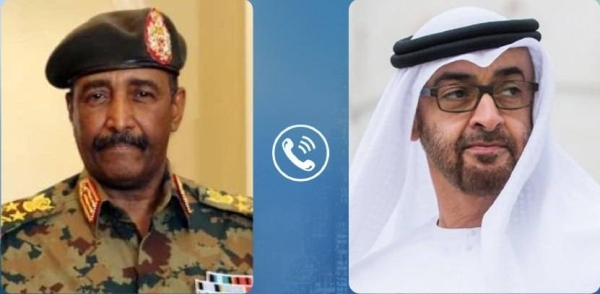 Abu Dhabi Crown Prince Sheikh Mohamed bin Zayed Al Nahyan and Chairman of Sudan's Sovereign Council Gen. Abdul Fattah Al-Burhan reviewed the prospects of promoting the fraternal relations between the two nations and accelerating cooperation across all fronts. — WAM photo