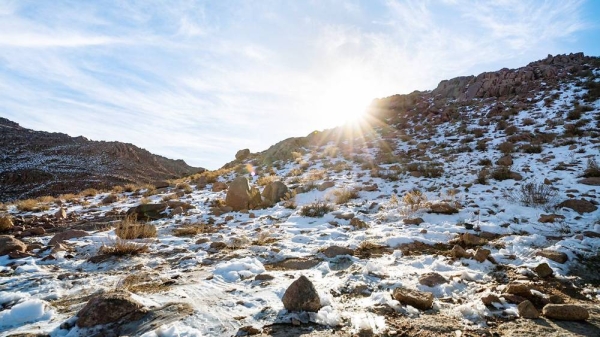 Jebel Al-Lawz, rising 2,580m above sea level, is one of the most famous mountains in the Kingdom to experience winter season. The mountain stands snow-covered in winter.