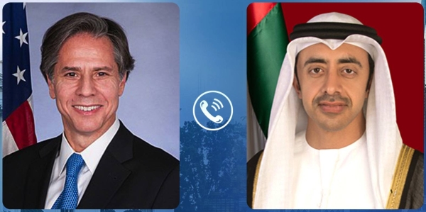 US Secretary of State Antony Blinken and Foreign Minister of the United Arab Emirates Sheikh Abdullah bin Zayed Al Nahyan held talks on Wednesday on the phone over bilateral ties. — WAM photo