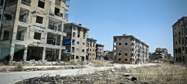 Destroyed buildings in Aleppo, Syria, where chemical weapons were allegedly used are seen in this file courtesy photo. 