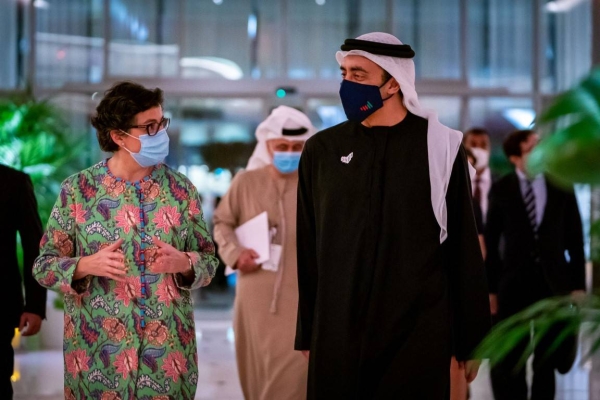 Foreign Minister of the United Arab Emirates Sheikh Abdullah bin Zayed Al Nahyan, right, met on Sunday with his Spanish counterpart Arancha González Laya. — WAM photos