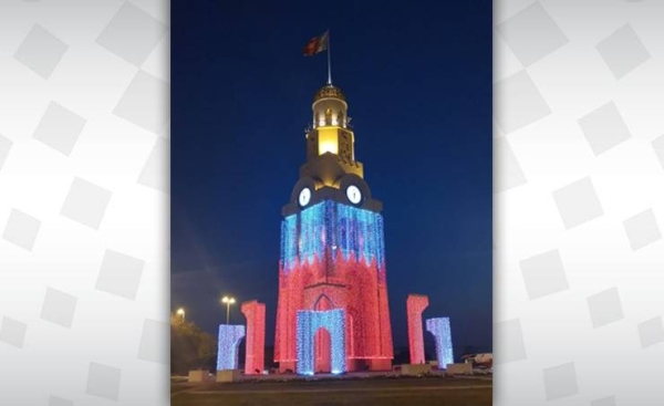Landmarks in Bahrain lit up this evening in red, to salute the success of the UAE Hope Probe in reaching its Mars orbit,  a first in the Arab world. — BNA photos