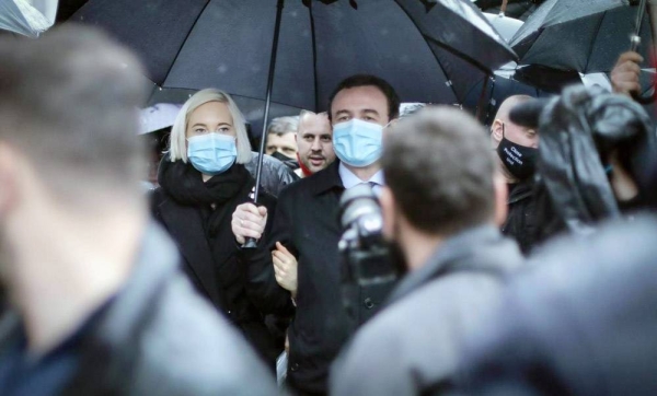  Left-wing Self-Determination Movement party's ex- Prime Minister Albin Kurti and his wife during the campaign.
