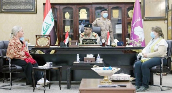 Jeanine Hennis-Plasschaert (left), UN Special Representative for Iraq and Deputy Representative Irena Vojáčková-Sollorano meet officials from the Sinjar security forces in January 2021. — courtesy UNAMI/Salar Brifkani