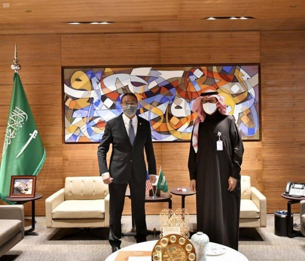 Saudi Arabia’s Energy Minister Prince Abdulaziz Bin Salman, left, met here on Thursday with Malaysian Foreign Minister Hishammuddin Hussein. — SPA photos