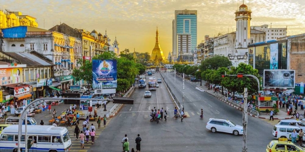 File photo shows a street leading to the Sule Pagoda in downtown Yangon, Myanmar. — courtesy Unsplash/Alexander Schimmeck
